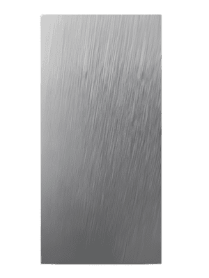 Plancha de revestimiento con acabado metálico ligeramente texturizado en tono gris plateado mate.