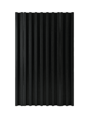 Wall panel acanalado de WPC en color negro mate, ideal para revestimiento texturizado de interiores.