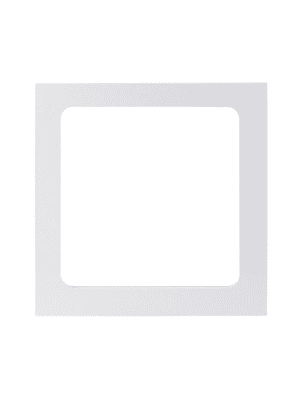 Vista frontal plana de un panel luminoso LED cuadrado empotrable con marco blanco y un gran difusor cuadrado opalino, sobre fondo blanco.
