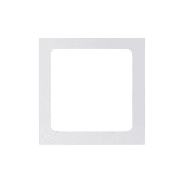 Vista frontal plana de un panel luminoso LED cuadrado empotrable con marco blanco y un gran difusor cuadrado opalino, sobre fondo blanco.